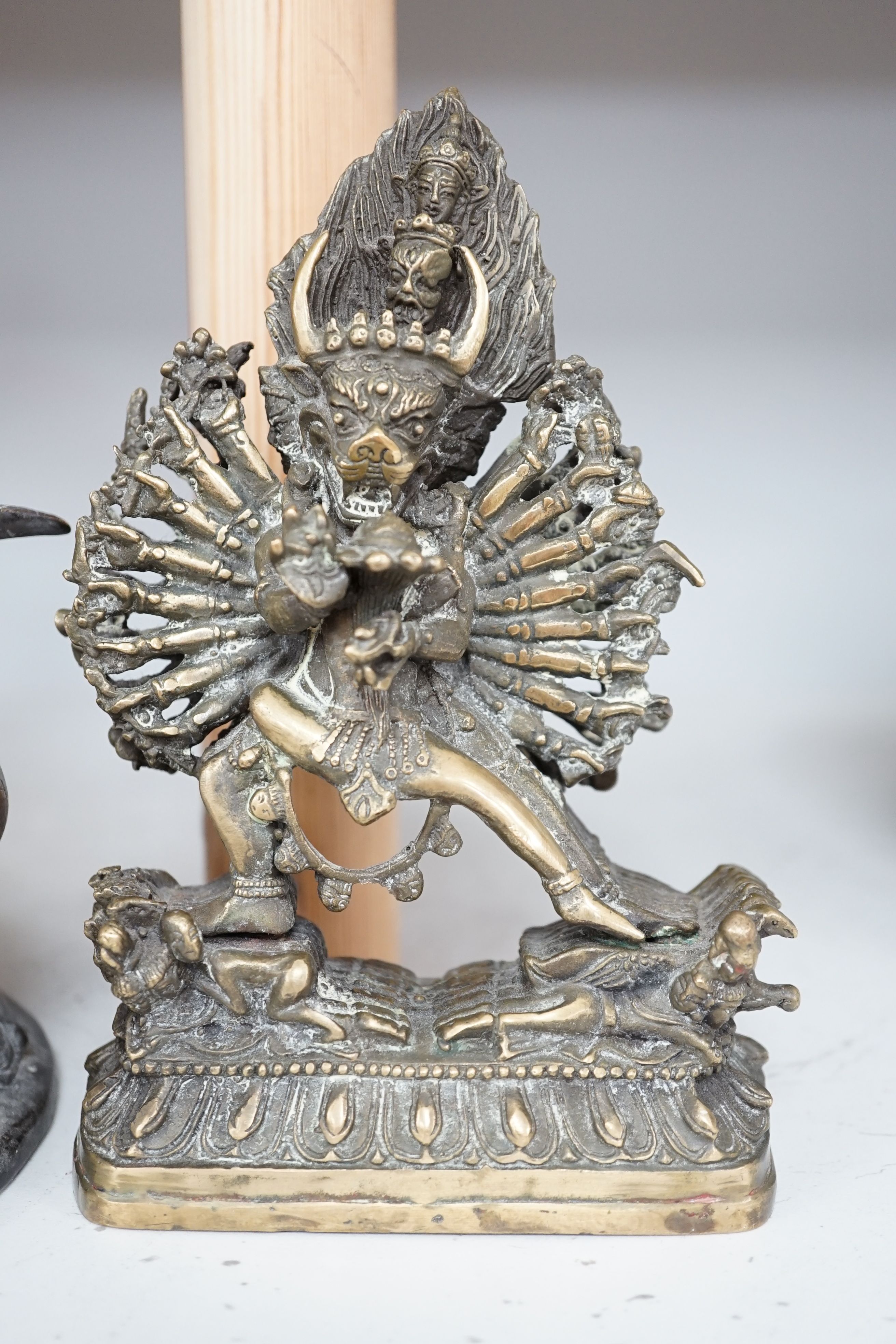 Two Buddhist bronze figures, tallest, 28cm high